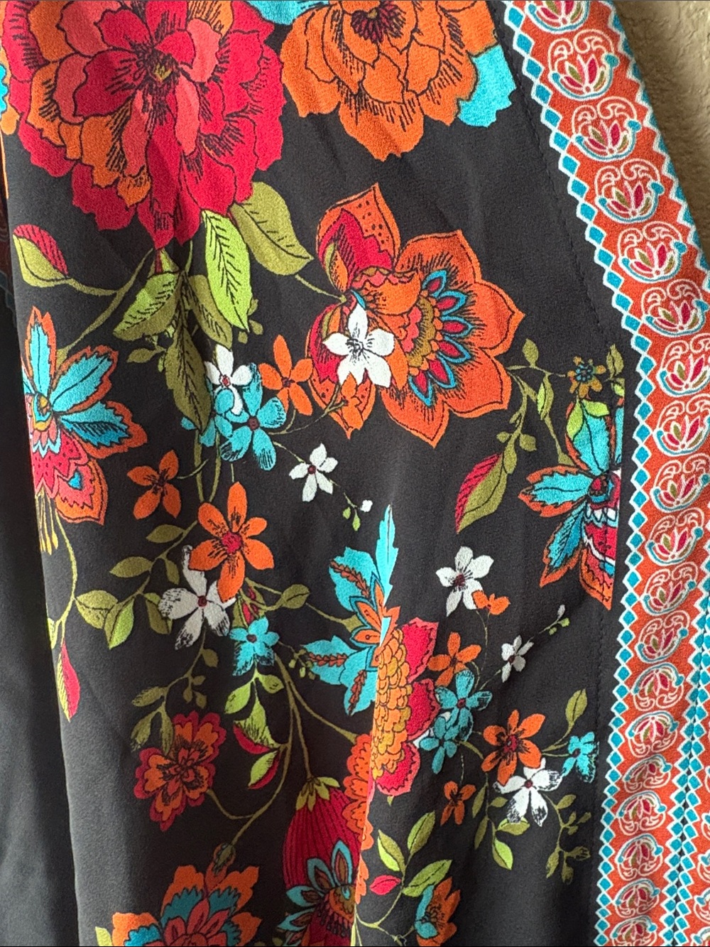 Rose & Olive Black V-Neck Tunic with Multicolor Floral Embroidery - Picture 6 of 6